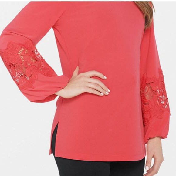 Dennis Basso Caviar Crepe Tunic Lace-Trim Sleeves - Picture 3 of 4